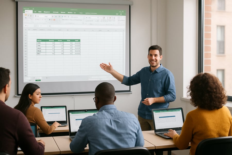 Personas aprendiendo Excel en una clase práctica